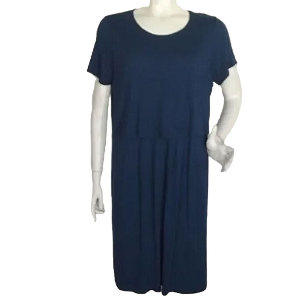 J.JILL Jersey Dress, L, Blue, Layered/Top, Button Back, Short sleeves, Pockets